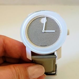 Movado Bold Women's Silver Leather Wrist Watch